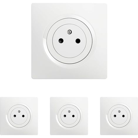 Prise Électrique 2P+T Prise Murale 16A Complète Avec Puits Affleurant Plastique Installation Encastrée Blanche 76 x 76 x 38 mm Lot de 4