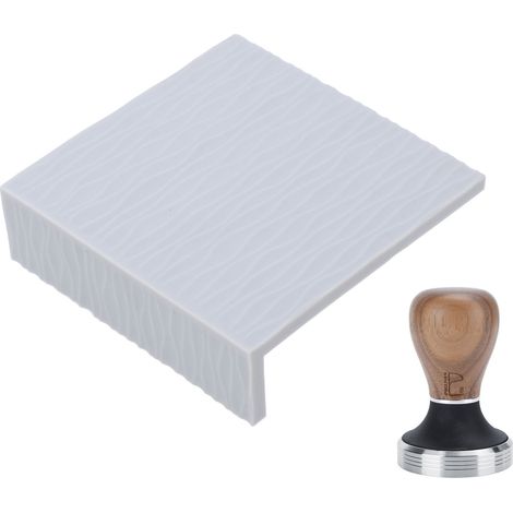 Tapis de tasseur à café en silicone, tasseur en acier inoxydable et tasseur en bois de 58 mm pour la cuisine (gris)