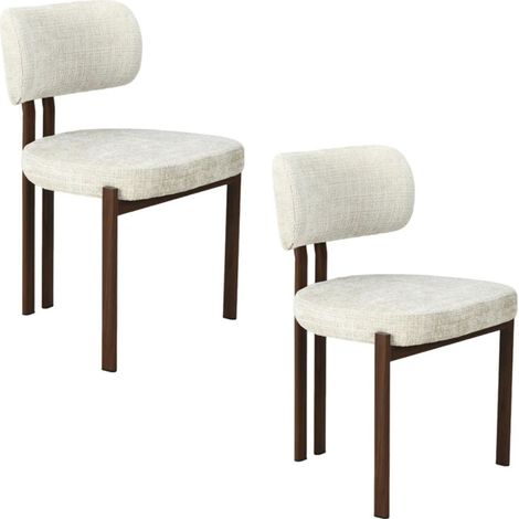 Set di 2 sedie LORETO in tessuto ciniglia beige crema e gambe in metallo marrone – Schienale arrotondato (1/5)