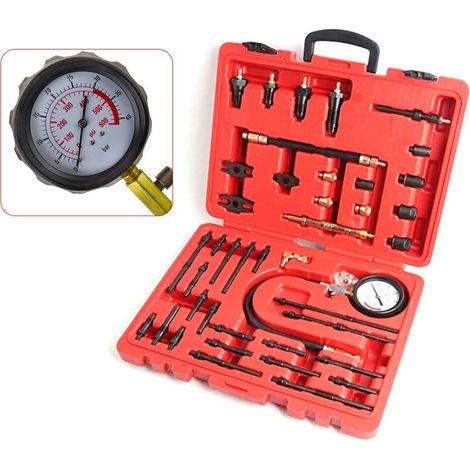 Kompressionstester Prüfer Test Set, 40Bar 600PSI Kompressionsprüfer für Benzin und Diesel Motoren, Auto Kompressionsdruckprüfung Druckverlusttester
