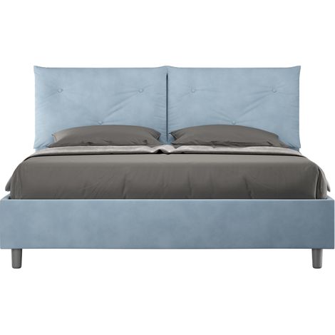 Letto matrimoniale e rete 160x200 in microfibra azzurro Appia (1/4)