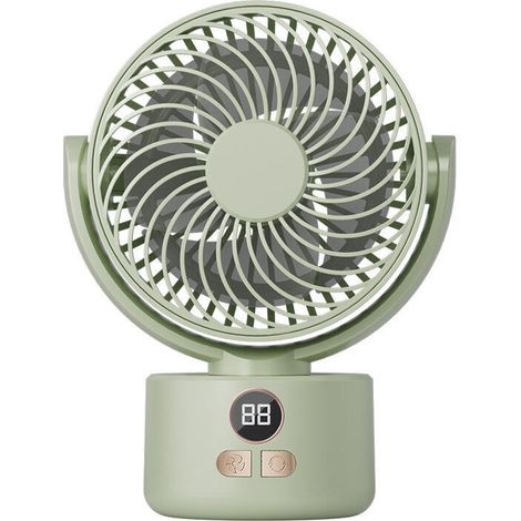 Ventilador de camping, equipado con una batería de 3600 mAh, pantalla digital de temperatura y 3 velocidades, color verde. (1/5)