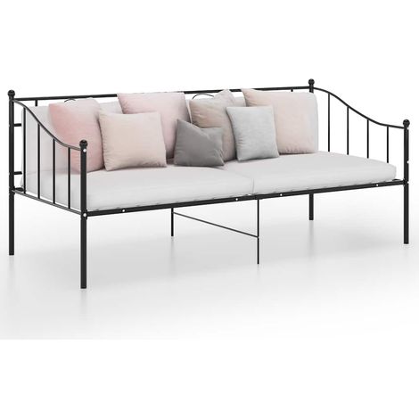 Cadre canapé-lit métal noir 90 x 200 cm avec sommier à lattes, sans matelas - PANGIVO (1/5)