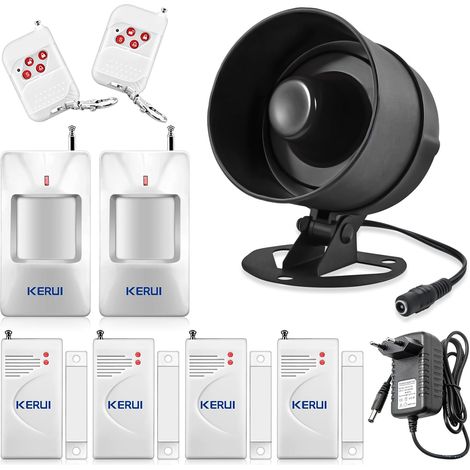 Kit Alarme Maison sans Fil 115dB - Système de Sécurité Complet avec Sirène, 4 Détecteurs Ouverture Porte/Fenêtre,2 Télécommandes, 2 Capteurs de Mouvement, Idéal pour Garage, Caravane,Appartement (1/5)