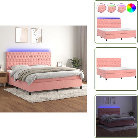 Sommier à lattes de lit matelas et LED Rose 200x200 cm Velours - Lit Plateforme - Lit Capitonné - Lit Design - Lit Double - Sommier Tapissier (1/5)