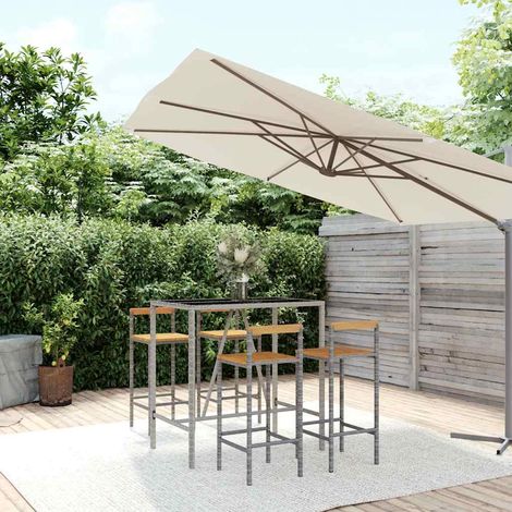 vidaXL Ensemble de bar jardin 5 pcs gris poly rotin/bois massif acacia (1/5)