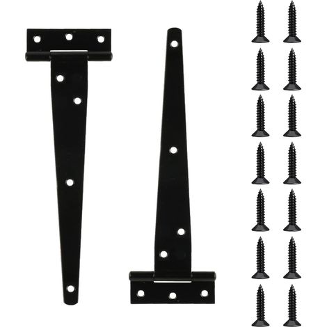 Lot de 2 charnières en T de 10 pouces, charnières noires invisibles, convenant aux portes de grange et aux portes de remise. (1/5)