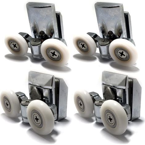 Glissières pour porte de douche double en alliage de zinc galets - Lot de 4 - Supérieur et inférieur (1/5)