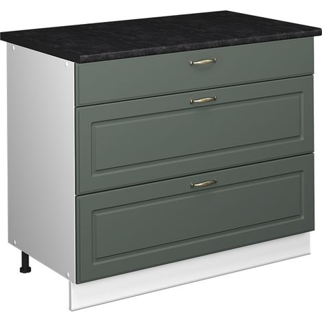 Küchenunterschrank Fame-Line, Grün-Gold Landhaus/Weiß, 100 cm, AP Anthrazit, Vicco (1/5)