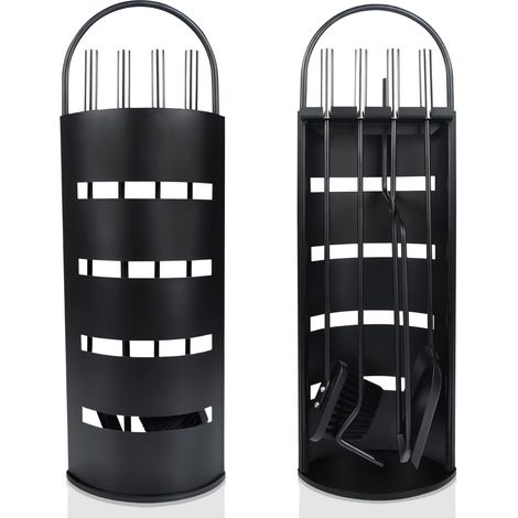Naizy – Serviteur de cheminée 5 pièces en acier inoxydable noir – Support antidérapant – Dimensions 23x15x67cm – Ustensiles pour entretien du feu