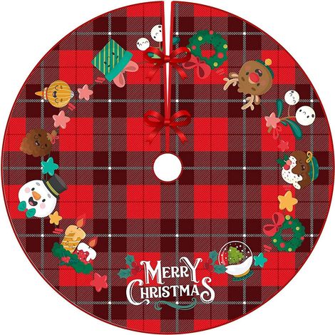 red Christmas Tree Skirt, 90cm Christmas Tree Skirt Red Plaid Plaid Christmas Tree Foot Cover Christmas Tree Party Decoration Christmas Tree Skirt (1/5)