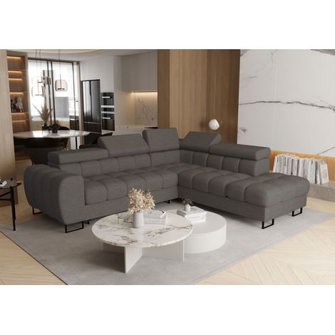 Ecksofa Schlafsofa BASTIEN MAX in Stoff Aragon Dunkelgrau Ottomane Rechts (1/4)