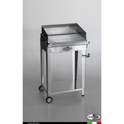 Grill 6.4 Inox Piastra ondulata - Senza portapiatti - Con paraschizzi - Con kit mensola e ruote - Satinato - barbecue, griglia, giardino, carne, a gas, acciaio made in Italy
