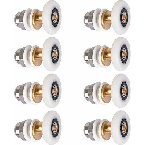 Roulette Porte Douche, Roulettes de Porte Coulissante Cabine de Douche Porte Poulies Roue de Rechange pour Rouleau avec Diamètre de Roues 27mm, 8 Pièces