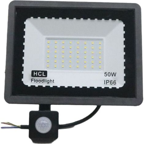 Projecteur extérieur 50 W avec détecteur de mouvement, lumière blanche froide 6 500 K, 36 spots LED ultra lumineux, 2 700 lm, étanche IP66.