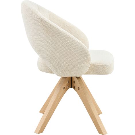 Lot de 2 chaises pivotantes blanches en tissu structuré avec pieds en bois massif pour salle à manger (1/5)