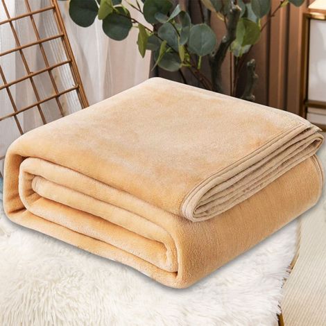 Couverture Polaire - Flanelle Douce 70 x 100 cm - Pour Lit Canapé ou Jambes en Avion - Usage Toutes Saisons - Couleur Camel (1/3)