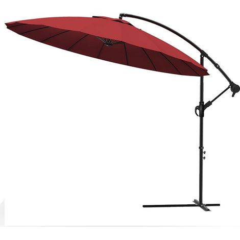 Parasol Déporté de Jardin 3M avec Manivelle Anti-Retour 18 Baleines en Fibre de Verre Parasol Inclinable Toile avec Protection UV Inclus Housse de Protection Rouge (1/5)