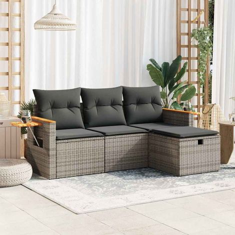 vidaXL Set de sofás de jardín 4 pzas y cojines ratán sintético gris (1/5)