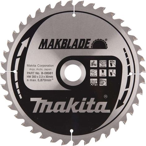 Makita – Lame de scie circulaire 260mm – B32770 – Alésage 30mm – 40 dents carbure pour bois dur – Coupe nette sans éclat