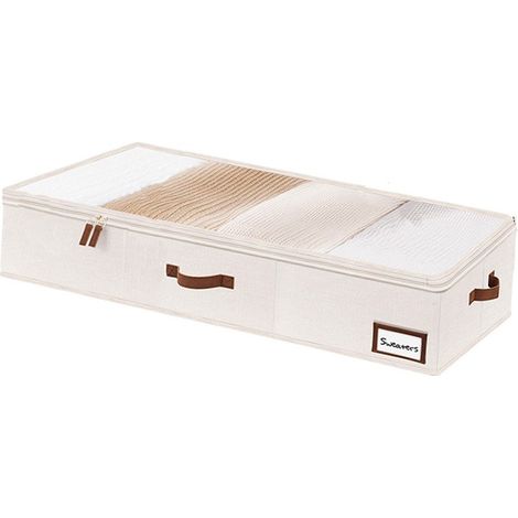 Boîte de rangement sous lit, pliable, en tissu, pour vêtements et couettes, résistante à la poussière et à l'humidité, 60 L, 78 x 42 x 16 cm, beige, sans roulettes, 1 pièce (1/5)