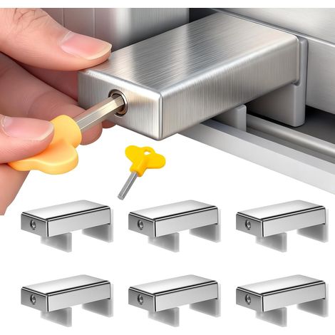 Sei serrature per finestre scorrevoli, larghezza regolabile da 0,66" a 1,65", in acciaio inossidabile con ringhiera di sicurezza per bambini. (1/5)