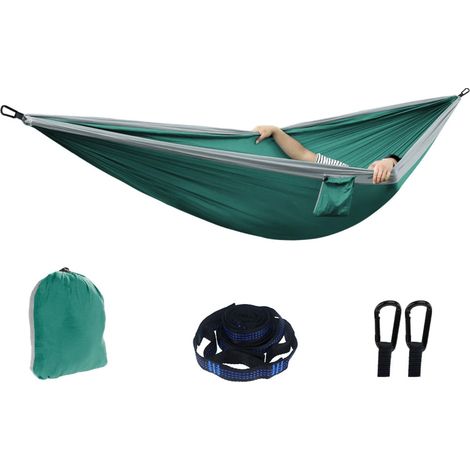 1 Hamac double, Nylon résistant, Capacité 200kg, Léger et compact, avec sangles pour arbre, Camping voyage (1/5)