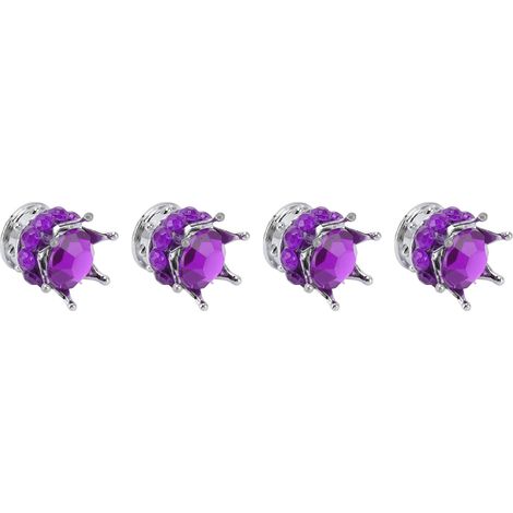 Lot de 4 bouchons de valve de roue de pneu, style couronne diamant, universels pour voitures, camions et vélos, violet (1/5)