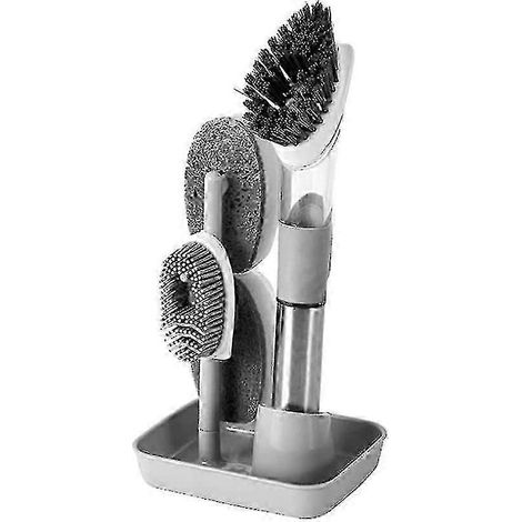 Ensemble brosse à vaisselle distributeur de savon (gris)