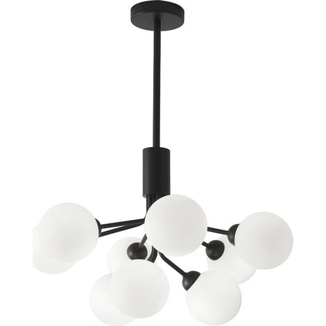 Suspension 9 boules de verre avec douille noire (1/4)
