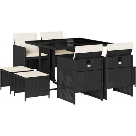 Maison Exclusive - Set da Pranzo da Giardino 9 pz con Cuscini Nero in Polyrattan
