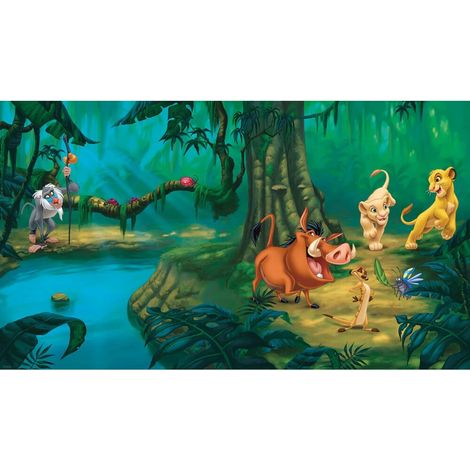 Papier peint panoramique encollé Disney Le Roi lion - Simba à la rivière avec ses amis - 320 cm x 182,88 cm (1/3)