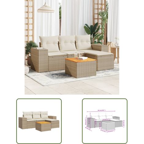 The Living Store 5-tlg. Garten-Sofagarnitur mit Kissen Beige Poly Rattan - Gartensorte - Gartenmöbelset - Polyethylen Möbel - Outdoor Lounge Set - Rattan Sessel (1/3)
