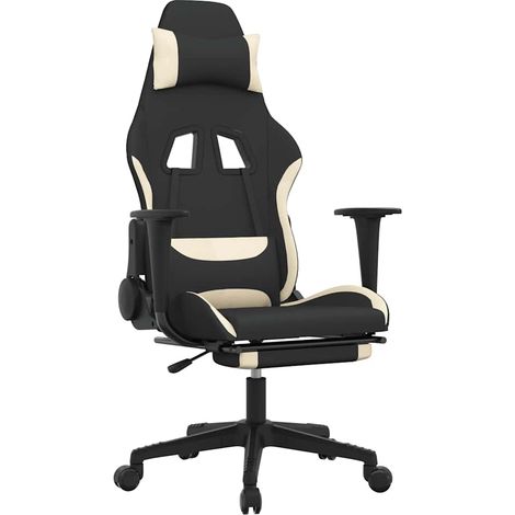 Silla gaming de masaje con reposapiés tela negro y crema vidaXL (1/5)