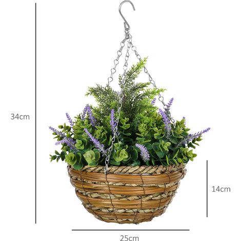 Ensemble de deux pots de fleurs artificiels suspendus en lisianthus - violet (1/5)