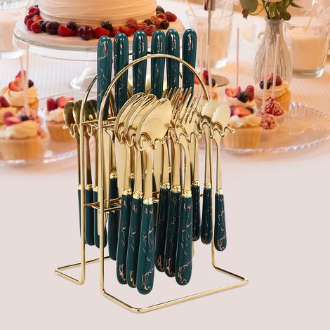 24pcs Cutlery Dinner Set Stainless Steel Tableware Fork Tea Spoons with Stand (1/5)