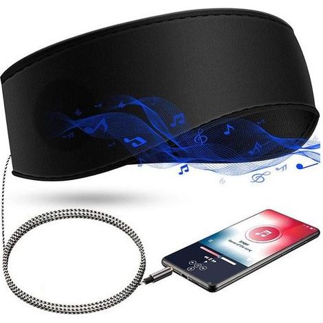 Bandeau de Sommeil Musical avec Casque, Bandeau de Voyage Élastique Doux Filaire de 3,5 mm avec Haut-parleur Fin, Casque de Musique de Sommeil Confortable (Gris) (1/5)