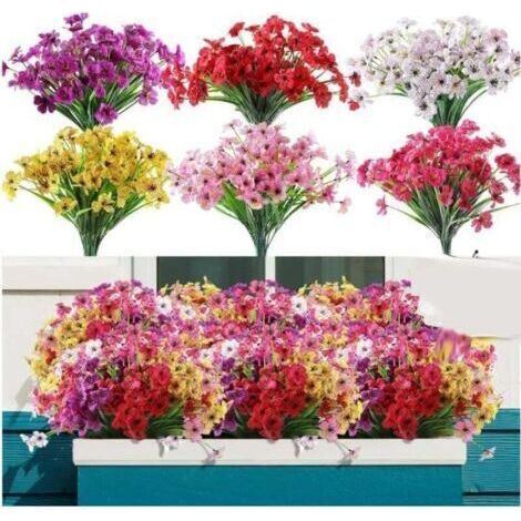 12 bouquets de fleurs artificielles pour l'extérieur, pas de décoloration, fausses fleurs en plastique, plantes artificielles pour pots de fleurs suspendus décoratifs