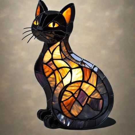 Lampe A Poser - Lampe en vitrail en forme d'animal – Lampe vintage en verre teinté en forme de chat  chevet en forme d'animal (1/5)
