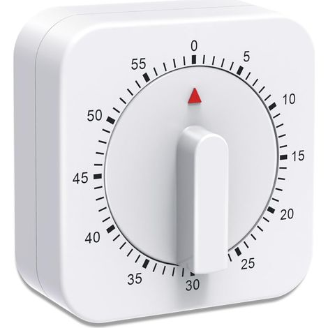 Temporizador de cocina, alarma con cuenta regresiva de 60 minutos/1 hora, temporizador mecánico cuadrado blanco de cuerda, adecuado para hornear, cocer huevos y como temporizador para profesores. (1/5)