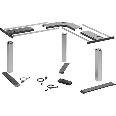 Hettich LegaDrive Schreibtisch Höhenverstellbar elektrisch 620-1295mm Set Basic 90 Grad - Schreibtisch elektrisch mit Kollisionserkennung, Aluminium silber (1/3)