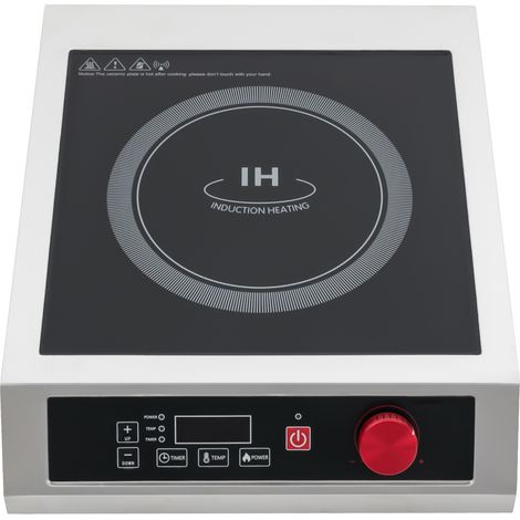 Cuisinière à induction commerciale 3500 W, plaque à induction avec 10 niveaux de puissance et minuterie, acier inoxydable, pour poêles plates ≤ 25 cm, capacité de charge 75 kg, pour pubs, restaurants (1/5)