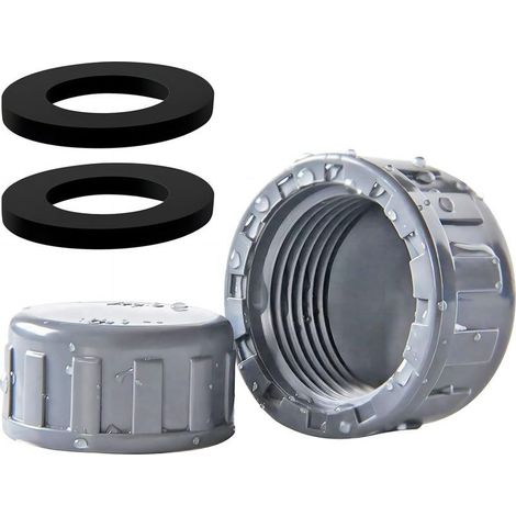 2 Pièces PVC Capuchon de Fermeture, 32mm Tuyau Capuchon, Bouchon Fileté, Bouchon en PVC pour Tuyau D'eau, avec Rondelle (1/5)