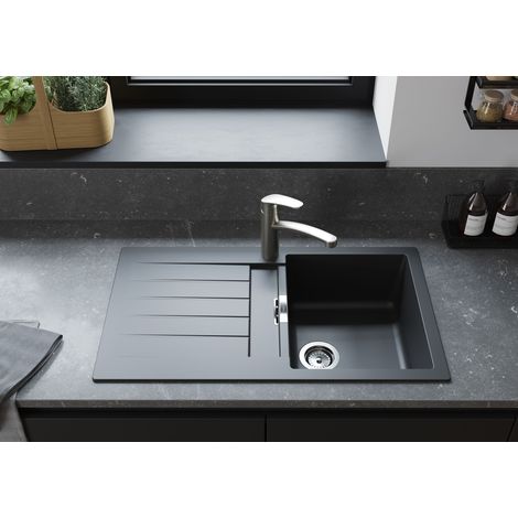 Evier 1 bac avec égouttoir 840 HANSGROHE S52 synthèse noir (1/3)