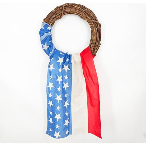 Guirlande Porte - Guirlande En Tissu Rouge Blanc Bleu Avec Étoile En Bois - Décoration Intérieure Et Extérieure - 30 cm (1/5)