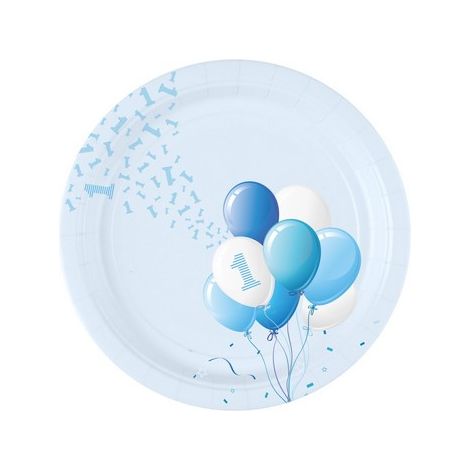 Bigiemme Piatto Carta D 18 Cm 1 Compleanno Palloncini Azzurro Cf  8 Pz