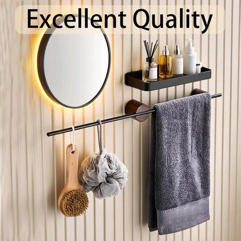 Porte-serviettes pivotant mural, sans perçage, aluminium effet noyer, 40 cm, salle de bain (1/3)