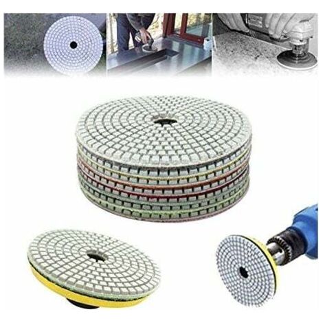 Lot de 7 tampons de polissage diamantés 5 pouces – Granularités 50 à 3000 – Pour marbre, verre, granit et béton – Polissage humide ou sec (1/4)