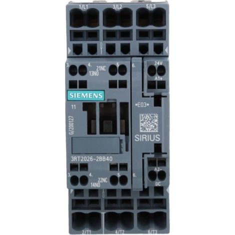 Contactor de potencia 25A 3P 24V CC 1NO 1NC S0 3RT2026-2BB40