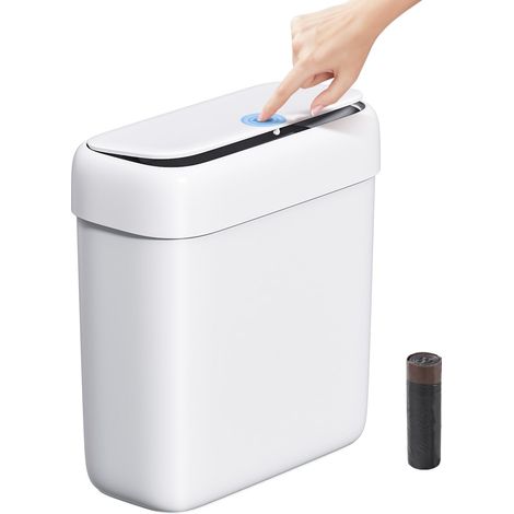 Petite poubelle de salle de bain avec couvercle, 8,5 l/2,2 gallon, étroite, en plastique, avec couvercle à charnière, sécurité pour chien, pour salle de bain, cuisine, chambre à coucher, salon (1/5)